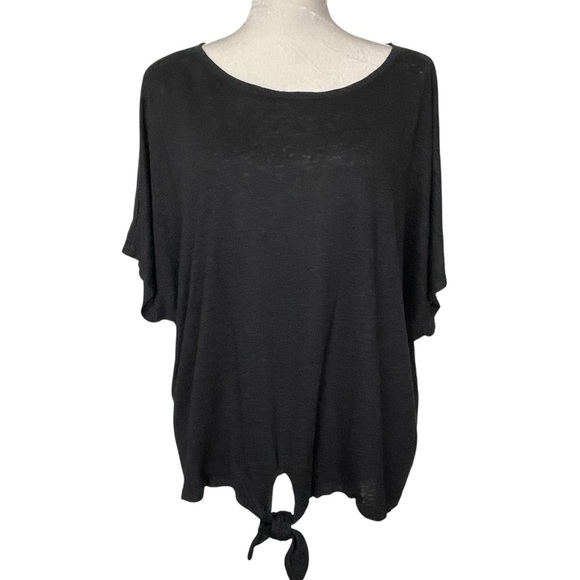 Chico’s Easy Tie Front Linen Tee Top Women’s Size 4 US XXL Black - Picture 2 of 9